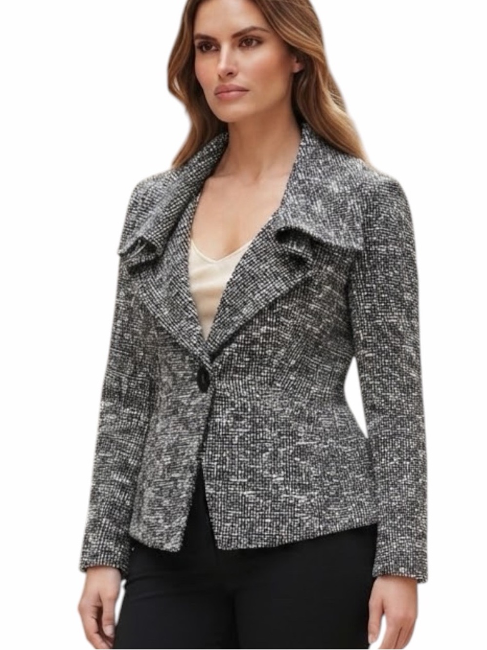 Lafayette 148 New York Drape Collar Tweed Blazer Jacket  Size 14